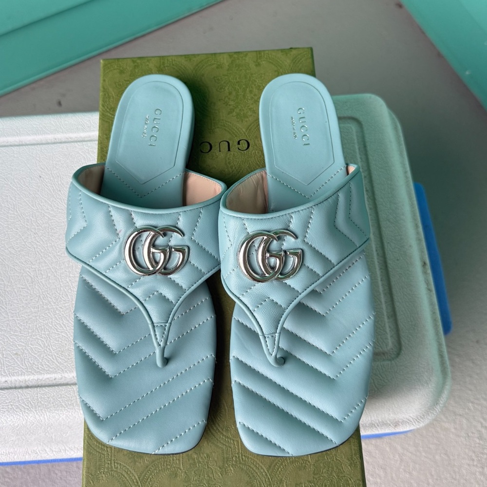 Gucci Women's Light Blue Quilted Sandals BRAND NEW